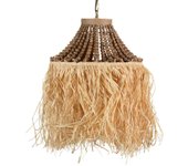 Adda Home - Lámpara de Techo Cadena Bolas Madera Rafia 41x41x45cm