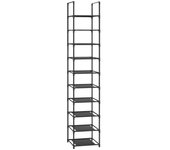 SONGMICS Zapatero, Organizador Zapatos,10 Baldas, Zapatero Abierto Estrecho, 33 x 33 x 173 cm, Marco de Metal, Estantes de Tela no Tejida, para Pasillo, Dormitorio, Negro/Gris