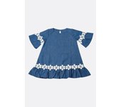 Vestido de lona denim con volantes y aplicaciones