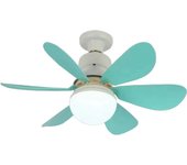 Ventilador de techo 52cm with Luz y Mando Distancia, ventilador de techo Silencioso, base E27 40 W, 6 Aspas, 3 velocidades, Luz Fría/Neutra/Cálida, adaptado para dormitorio, Salón