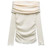 TRAFZA Women's Strapless Slimming One-Shoulder Tops Fashion Pleated Cotton Bottom Shirt Elegant Commuter Women's Clothing