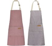 Delantales de cocina de 2 piezas, mezcla de algodón y poliéster, delantales con pechera ajustables con 2 bolsillos para mujeres, hombres, chef