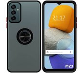 Tumundosmartphone Funda Mate con Borde Negro y Anillo Giratorio 360 para Samsung Galaxy M23 5G - Estuche Flexible Resistente a Golpes