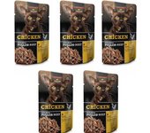 Snack para Gatos Pack 5 Unidades de 70g (350g) Alimento complementario para Gatos Adultos con Aceite de Salmon varios sabores - Leonardo Pulled Beef