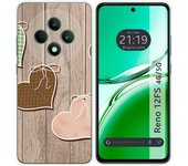 Tumundosmartphone Funda Silicona para Oppo Reno 12FS 4G / 12 FS 5G diseño Corazones Madera Dibujos