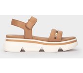 Pedro Miralles Sandalias planas de piel en color camel modelo LACEDONIA en tonos Marrones. Hecho a mano en España.