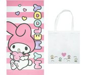 Toalla Infantil My Melody 70x140 cm con Bolsa de Playa a Juego – Diseño Rosa con Rayas y Corazones – Suave, Ligera y de Secado Rápido – Ideal para Niñas, Playa, Piscina o Vacaciones – Regalo Perfecto para el Verano