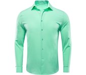 Hi-Tie Plain Solid Silk Men's Shirts Long Sleeve Lapel Dress Suit Shirt Blouse Wedding Business Blue Mint Pink Purple Green Gray