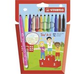 Stabilo Trio Az - Pack de 12 Rotuladores Punta Fina - Tinta Super Lavable - Forma Triangular - Colores Surtidos