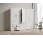 Vente-unique - Armario 5 puertas y 6 cajones - L228 cm - Blanco - BELOMY