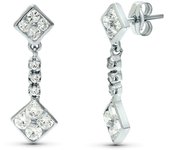 Inmaculada Romero Pendientes Largos Mujer Oro Blanco 18k Rombos Circonitas Presión Elegantes