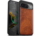 Funda magnética de madera para Google Pixel 9, con grabado artesanal de madera y TPU suave a prueba de golpes, compatible con cargadores inalámbricos MagSafe (grano natural) rosa