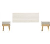 CAMA EXPRESS Cabecero Acabado Madera Maciza Natural + 2 Mesitas con Cajón y Hueco. Medidas Cabecero: 155 x 60 x 2 cm.