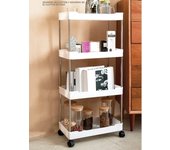 3/4 Layer Kitchen Gap Storage Rack White Freestanding Multilayer Rolling Utility Mobile Cart Bathroom Slim Slide Organizer Shelf
