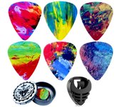 Guitar Picks-Medium, 6 Pack Art Cool Guitar Pick In Metal Box W/Black Pick Holder, Unique Gift For Bass, Electric