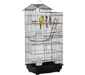 PawHut Jaula para Pájaros Pajarera de Metal con Múltiples Puertas 4 Comederos 3 Perchas Columpio Escaleras y Bandeja Extraíble para Loros Canarios Periquitos 46x36x100 cm Negro