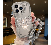 Star Silver Gold Plated 3D Diamond Heart Strap Phone Case For iPhone 15 14 13 12 11 Pro Max X XS XR Plus+ Wristband Case