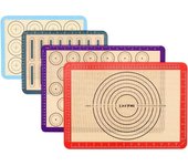 Lazymi Pack de 4 tapetes de silicona antiadherentes para hornear con medida para macarrones, pasteles, pan y pizza, tapete para hornear, tapete de silicona, papel para hornear, lámina para hornear, tapete para masa,resistente al calor (diferentes colores)