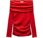 TRAFZA Women's Strapless Slimming One-Shoulder Tops Fashion Pleated Cotton Bottom Shirt Elegant Commuter Women's Clothing