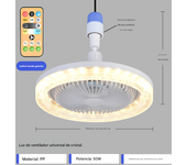 Ventilador de techo Pequeño con Luz, Modern VENTILADOR DE Techo de cristal de 10 Luces, 3 temperaturas de color Y velmodades de Viento ajustables, ventilador de techo LED E27 para baño, dormitorio, garaje y habitación infantil, Blanco.