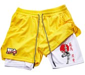Men's and women's gym shorts, quick drying mesh shorts, animated printed Baki Hanma, sleeves, 2-in-1