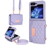 VIETAO crossbody phone cover for samsung galaxy z flip 6, wallet back cover z flip 5 mobile phone case, luxury design z4 z3,pink