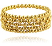 Pulseras de Oro para Mujer, delicadas pulseras de cuentas chapadas en oro, pulseras apilables de Bolas de Oro, pulseras elásticasde cuentas de Oro para Mujer, 4 Unidades