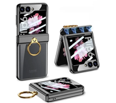 Electroplated Transparent Ring Holder Phone Case for Samsung Galaxy Z Flip 6 5 4 Flip6 Flip5 Flip4 Film Hinge Protection Cover