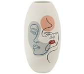 Jarrón de Resina Blanca con Caras pintado Ø 20,5x38 cm