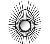 Thinia Home - Espejo Pared Decorativo Deko, Ratán, Comedor, Salón, Recibidor y Pasillo, Dormitorio, Interior, Diseño Boho-Chic, Ambiente Mediterráneo, Forma Ovalada, Dimensiones 80cm, Color Negro