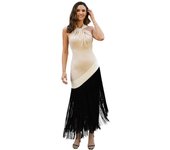 Vestido Catania Terra Midi, Color Beige y Negro, Tejido Bielástico, Cremallera Invisible, Vestidos de Invitada de Boda, Elegante, de Fiesta - Cayma Closet