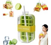 Cubitera, máquina de hielo 2 en 1, bandeja para cubitos de hielo y botella de agua con tapa y recipiente, bandeja de cubitos de hielo fácil de abrir, bandeja para palitos de hielo, almacenamiento de hielo para whisky, cócteles, té y café (L)