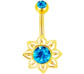 Sunflower Belly Button Ring Stainless Steel Nail Navel Ring Blue Crystal Decorated Umbilical Ring Women's Body Piercing Jewelry