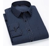 Mens Long Sleeve Classic Standard-fit Striped Plaid Social Office Dress Shirt Single Patch Pocket Formal Business Basic Shirts