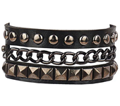 New Skull 2024 Punk Gothic Rock Chains Metal Stud Spikes Rivet Pu Leather Wristband Bangle Wide Cuff Bracelet Women Men Jewelry