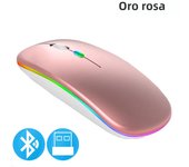 Ratón inalámbrico compatible con Bluetooth, 2,4 GHz, 1600DPI, recargable por USB, luz RGB, portátil, ordenador portátil, PC, Macbook, Juego