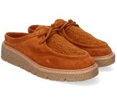 PuntoSalao Mocasines de mujer estilo wallabee cómodos color camel YZ24-040 el zapato destalonado elegante y casual para ir a la moda