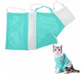Bolsa de baño de malla para gatos, bolsa de lavado ajustable para gatos, bolsa multifuncional para baño de gatos, corte de uñas, limpieza de oídos (2 piezas, azul + gris)