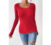 Ribbed Crew Neck T-Shirt, Casual Long Sleeve Top For Spring & Fall, Women's Clothing