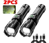 P200 Super Powerful LED Flashlight Zoom Tactical Torch Built-in Battery USB Rechargeable Waterproof Lamp Ultra Bright Lantern