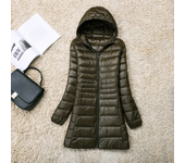 Plus Size White Duck Down Jacket Light-weight Down Jacket Women Inner Cloth Coat Ladies Long Winter Hat Hooded Femal