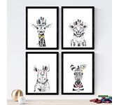 Nacnic Set de 4 Láminas de Animales Infantiles de Fiesta en Poster Papel 250 Gr - Marcos de Fotos y Arte de Pared