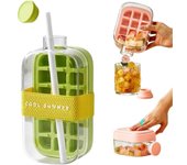 Cubitera 2 en 1, sin contacto, con tapa y recipiente, hervidor portátil para hacer hielo con rejillas 18/12 para café, jugos y bebidas (B-Green, 800 ml)