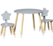 HOMCOM Juego de Mesa y 2 Sillas de Madera para Niños con Mesa Redondo Ø59x50 cm y Sillas Ø28x51 cm Muebles Infantiles para Sala de Juego Dormitorio Gris