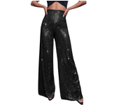 Women Sequin Flare Pants Sparkly High Waist Wide Leg Bell-bottom Trousers Slim Party Club Shiny Pants Clubwear