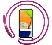 Funda Colgante Transparente para Samsung Galaxy A03 con Cordon Rosa Fucsia