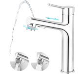 Grifo Alto de Lavabo para Baño Extraible, Monomando Grifo para Lavabo de Baño with 3 Funyes de Chorro de Agua Ducha, Laton Cromado Pulido
