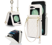 For Samsung Galaxy Z Flip 6 5 4 3 Case Crossbody Lanyard Leather Zipper Wallet Cards Slot Strap Holder Folding Shockproof Cover