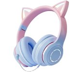 Auriculares inalámbricos Bluetooth con orejas de gato binaurales y mudos, 5.2 pulgadas, auriculares inalámbricos Bluetooth brillantes para computadora y teléfono celular con micrófono (azul)