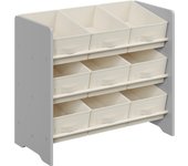 SONGMICS Estantería Infantil para Juguetes, Organizador Infantil para Libros, 9 Cajas de Almacenamiento no Tejidas, Espaciosa, 29,5 x 62,5 x 60 cm, Gris Paloma/Blanco Nube